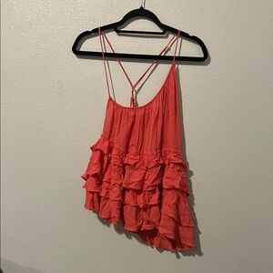Free People Vibrant Coral Ruffle Camisole